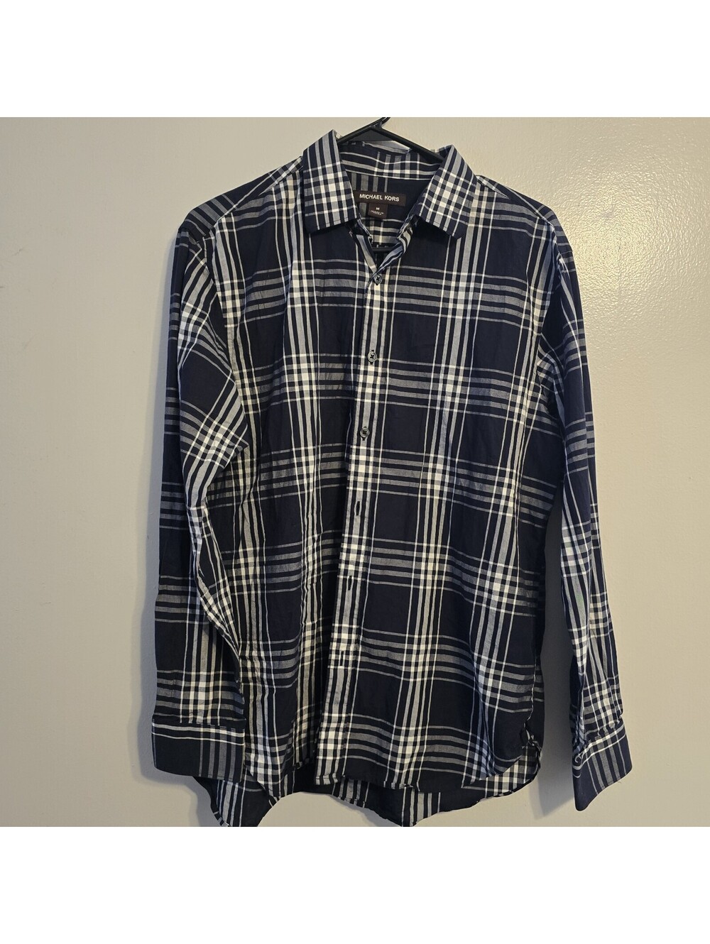 Michael Kors Men's Long Sleeve Button Down Casual Shirt Blue & White